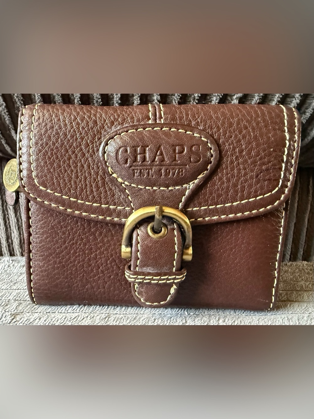 Chaps Brown Leather Women's Small Buckle Wallet